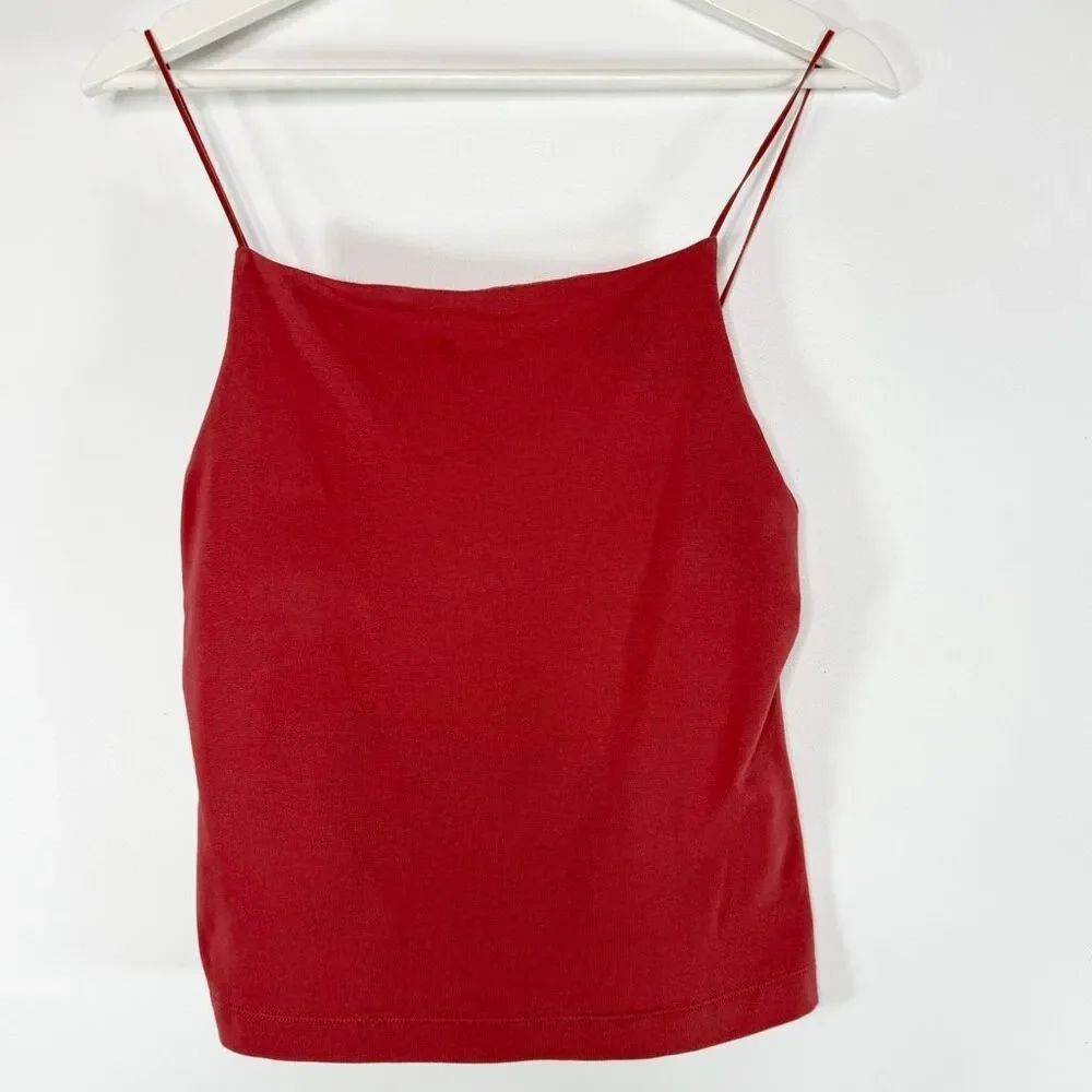 Intimately Free People Skinny Strap Terracotta Red Rouche Cropped Tank Top - US